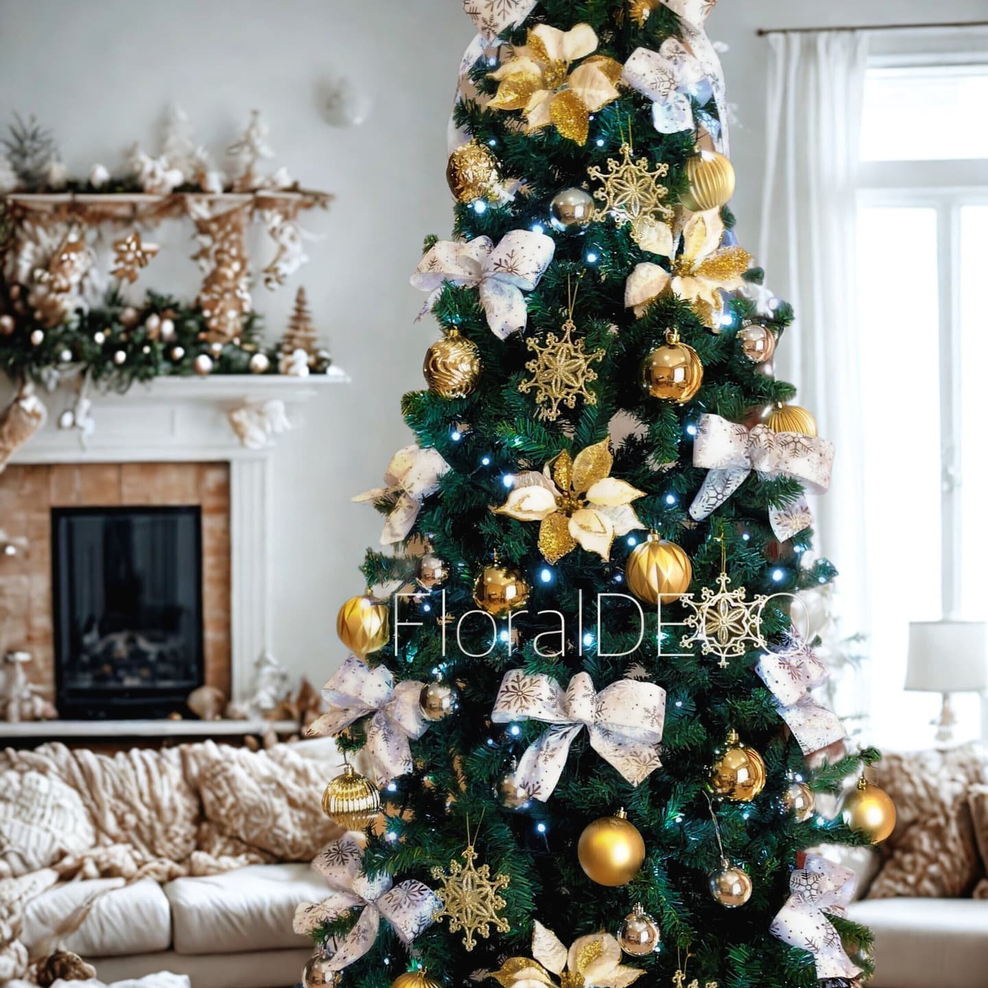 エレガントな装飾が施されたレンタルクリスマスツリー